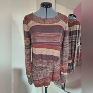 Point Zero Marled Stripe Knit Top in Rust and Cream